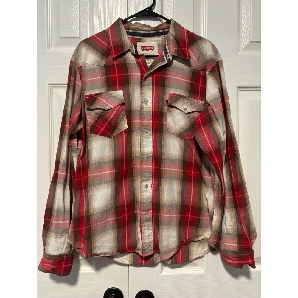 Levi’s Plaid Men's Shirt long sleeve top shirt holiday travel party winter work